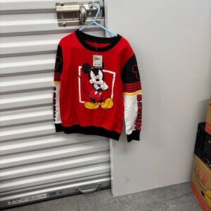 NWT Disney Red, White and Black Mickey Mouse LS Crewneck Sweatshirt Boys 4/5